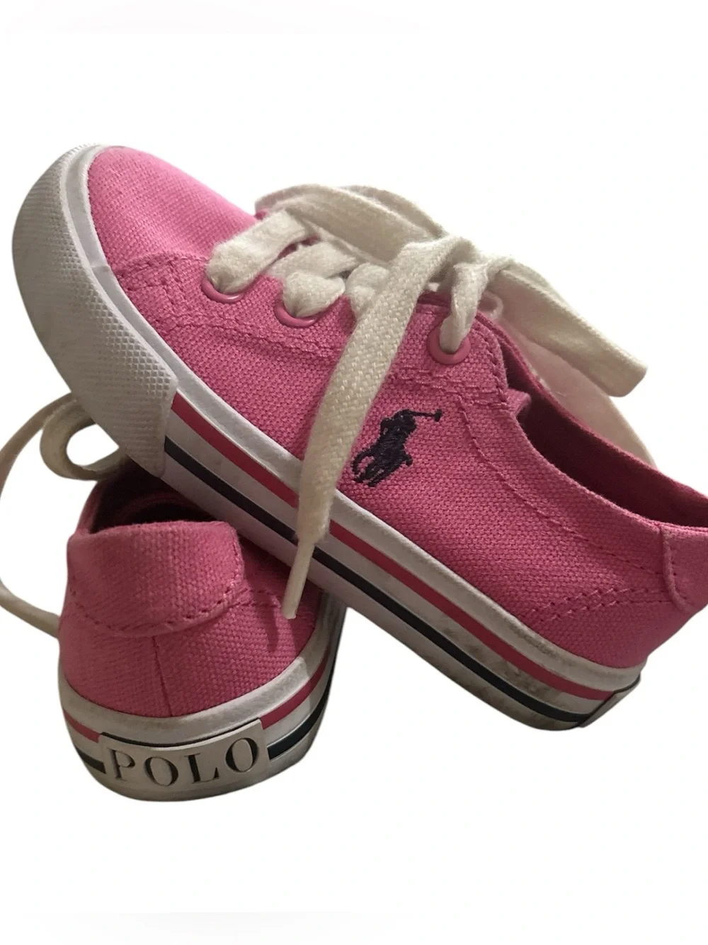 Ralph Lauren Kids Hot Pink Canvas Lace-Up Sneakers with Polo Logo